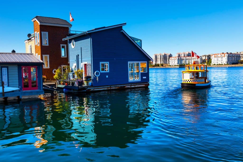 Colorful houseboats in Victoria’s Inner Harbour