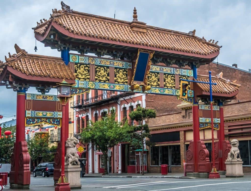 Entrance gate to Victoria’s Chinatown with traditional architecture.